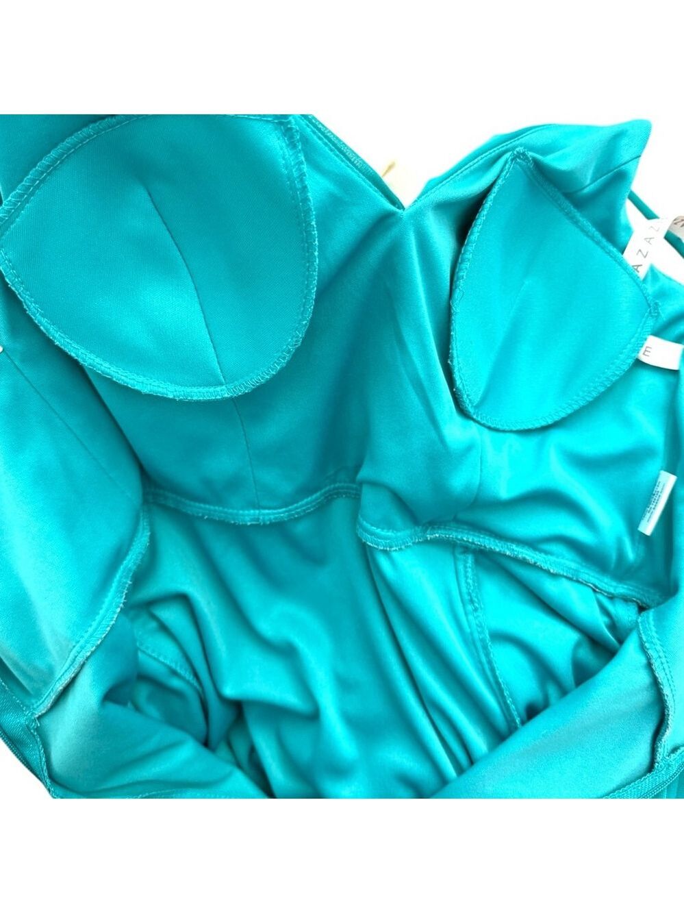 Azazie Size A6 Teal Turquoise Draped V-Neck Formal Gown - Picture 6 of 10